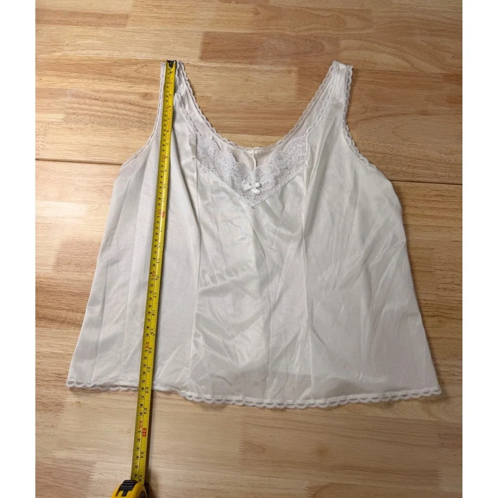 Vintage Ivory White Satin Lace Trim Camisole Tank Top Sleepwear Bow Detail - Picture 4 of 6